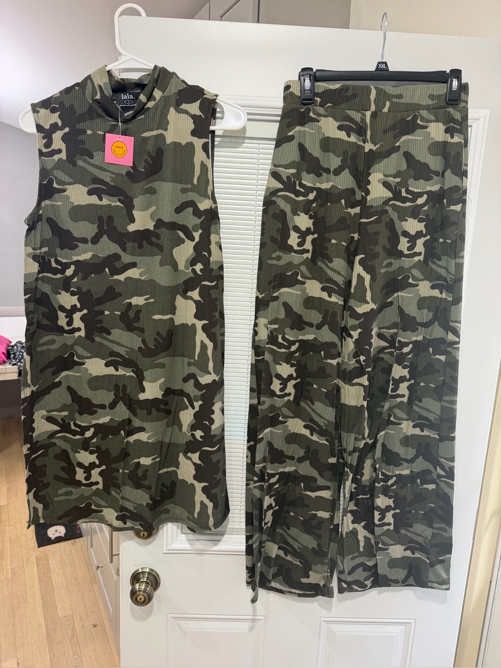Dressed in Lala Ribbed Camo Wide-Leg Pants & top - Olive Camo